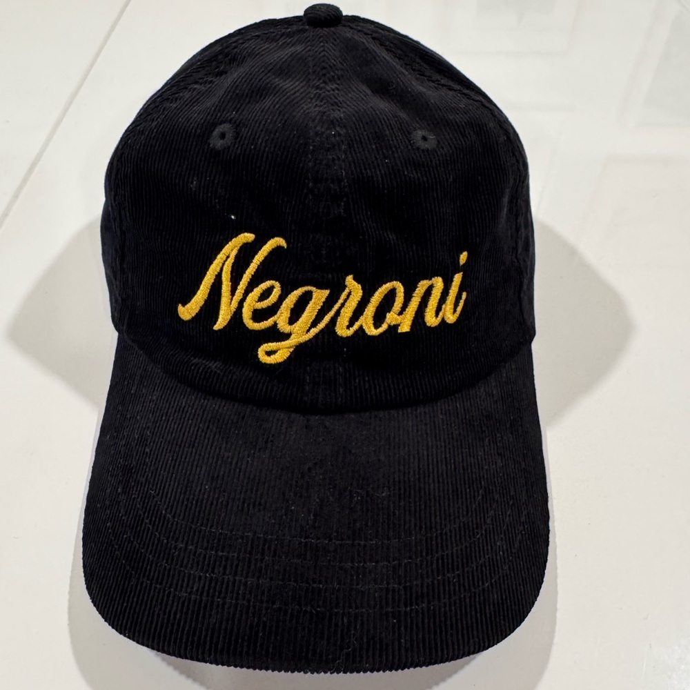 Black Corduroy Cap with Gold Negroni Embroidery